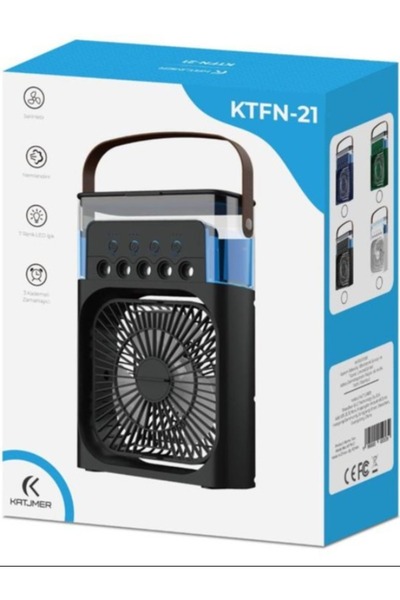 KATJMER KTFN-21 Şarjlı Su Hazneli Klima Fan Buhar Üflemeli Siyah Ve Beyaz