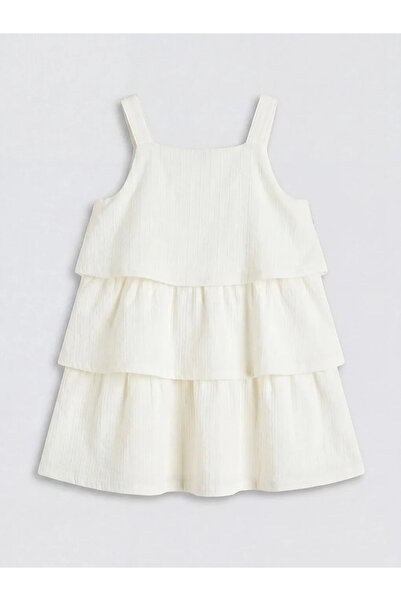 LC Waikiki Ecru Square Collar Embroidered Baby Girl Structured Dress
