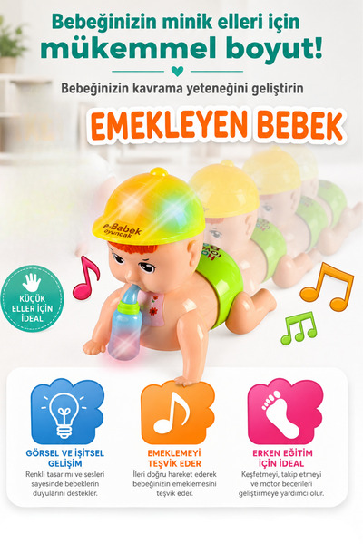 düşler oyuncak dünyası Emekleyen Biberonlu Işıklı, Pilli, Müzikli Oyuncak Bebek