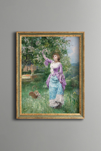 epiqart Elegant Woman in the Spring Garden - Vintage Patterned Frame - Slim M...