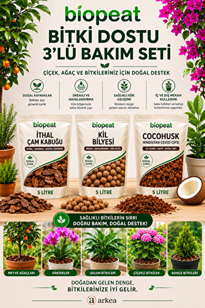 BioPeat 3'lü Bitki Bakım Seti 15 LT – İthal Çam Kabuğu + Kil Bilyesi + Cocope...