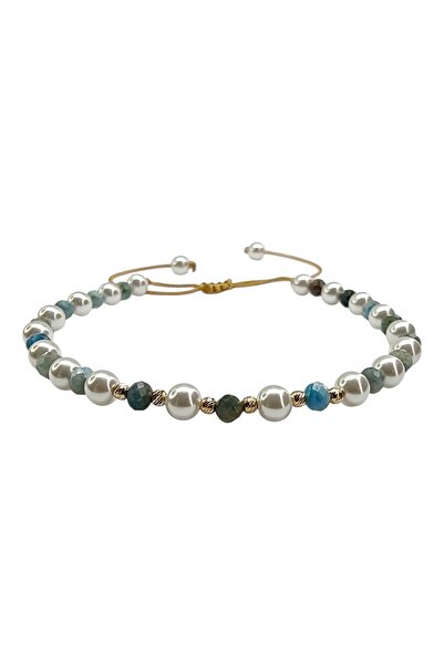 Zephyrs Bijoux Bratara cu 6 Bile Aur 14K, Apatit si Perle de Mallorca
