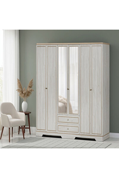 Home Box Glorenza 6-Door Wardrobe with 2 Drawers and Mirror