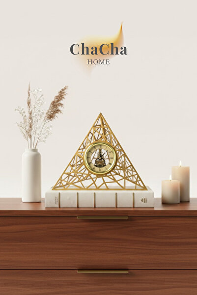ChaCha Home Gold Piramit Tasarım Dekoratif Masa Saati – Lüks Salon & Ofis Aks...