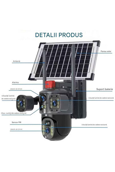 OEM Camera solara 4G tripla, 3 lentile si 3 ecrane, 12 Mp, pan-tilt, vedere n...