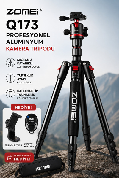 zomei Q173 Profesyonel Kamera/Telefon Tripodu-180 Cm Yükseklik- Monpod Fonksi...