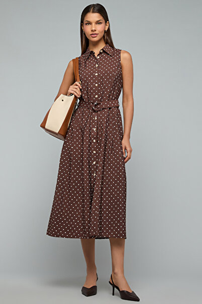 R&B Polka Dots Sleeveless Shirt Dress