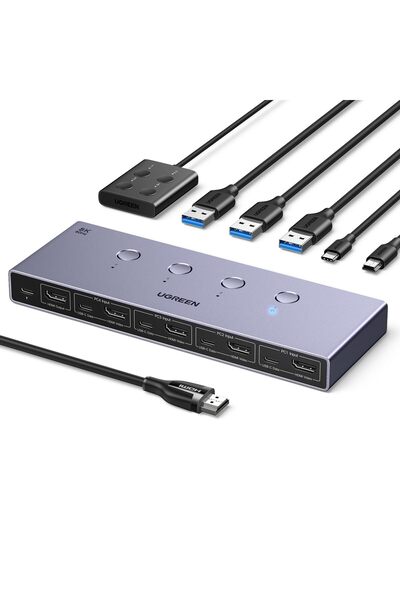 Ugreen HDMI 2.1 KVM Anahtarı 4 Giriş 1 Çıkış 8K@60Hz USB 3.0 Anahtar 4 Bağlan...