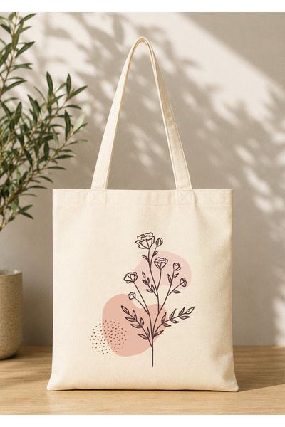 Eylül Design Vintage Boho Patterned Printed Raw Fabric Bag Organic Tote Bag