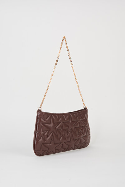 Vivaq Women's Dalya Brown Star Embroidered Lined Zipper Closure Baguette Handbag