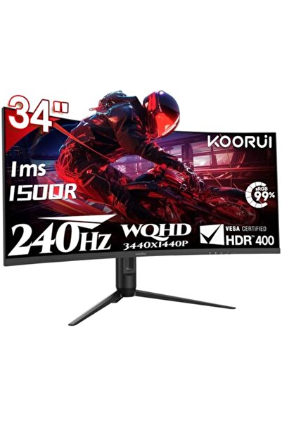 Koorui 34 inç oyun monitörü, 240Hz PC ekranı, kavisli 1500R, uyarlanabilir se...