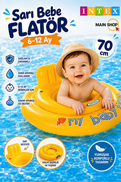 MAİN SHOP Intex Sarı Bebe Flatörü 6-12 Ay - Sırt Destekli Bebek Deniz Havuz S...