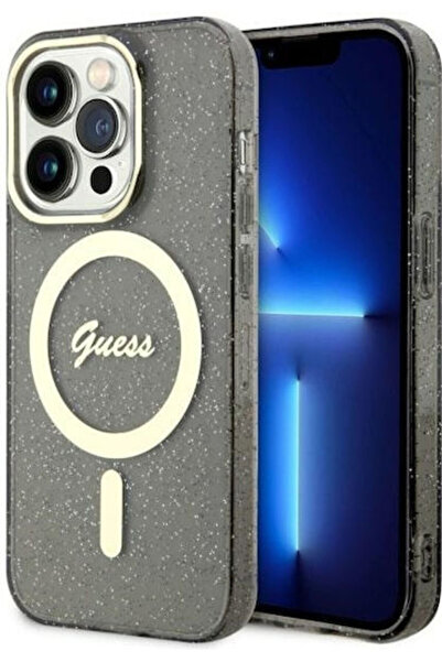 Guess Χρυσό Γκλίτερ Πίσω Κάλυμμα MagSafe Σιλικόνης Μαύρο (iPhone 14 Pro Max) ...