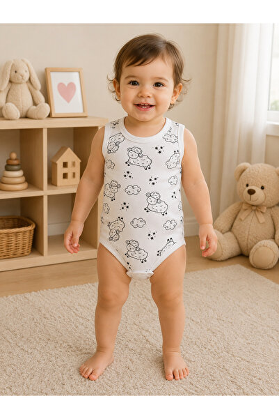 Bulut Anne ve Çocuk 100% Cotton Snap-On Bodysuit with Straps, Colorful Patter...