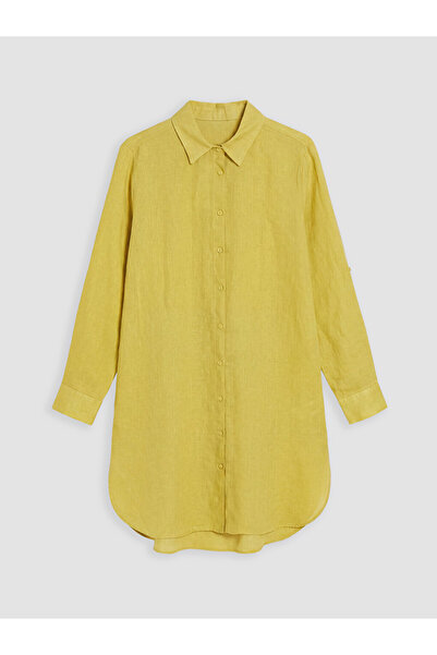 LC Waikiki GÜLİS GİYİM'DEN Sarı Oversize %100 Keten Kadın Gömlek Tunik