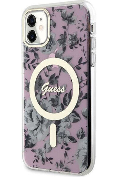 Guess Λουλούδια Magsafe Πίσω Κάλυμμα Πλαστικό Ροζ (iPhone 11) Κωδικός: GUHMN6...