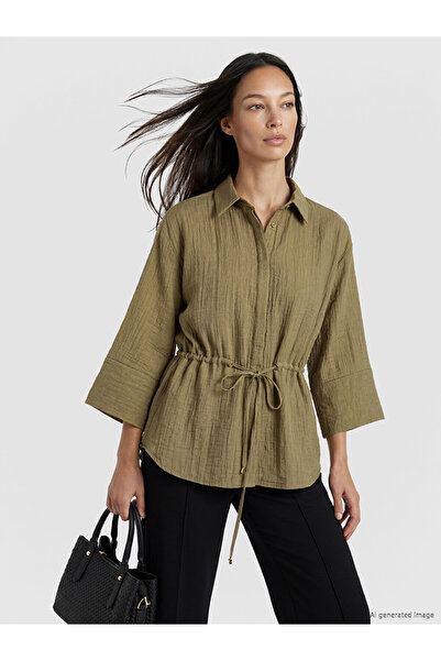 LC Waikiki Brown Textured Oversize Women's Shirt