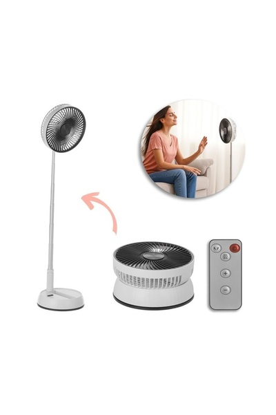 Zet White Telescopic Folding Fan with USB and Remote Control, Ø20 cm, Adjusta...