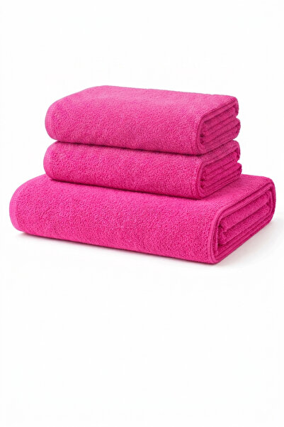 AXXO Microfiber Fuchsia Ribbed Edge Towel Set – 3 Pieces 400 Gsm (1 Piece) Me...