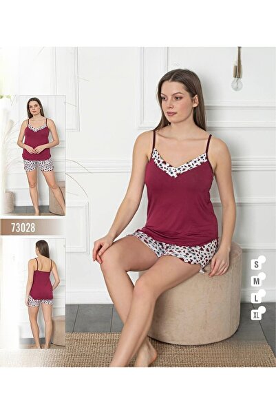 turkish - Women's Cotton Burgundy Butterfly and Floral Print Pajama Set