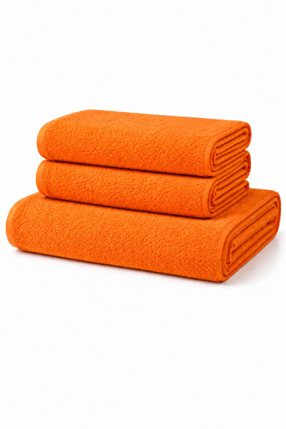 AXXO Mikrofiber Turuncu Biyeli Kenar Havlu Seti – 3 Parça 400 GSM (1 Ad. Orta...