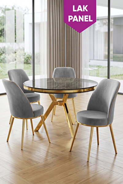Canisa Natre Serisi 90x90 Lak Panel Antrasit İroni Gold Ayaklı Mutfak Masası ...