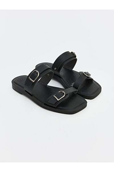 LC Waikiki Black Leather Look Women's Slippers