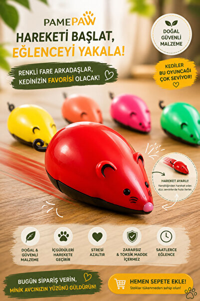 PAMEPAW Çek Bırak Oyuncak Fare Kediler Için Oyuncak 1 Adet