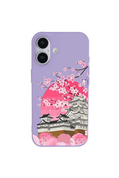 Casen iPhone 16 Lila Lansman Sakura Renkli Silikon Kılıfı