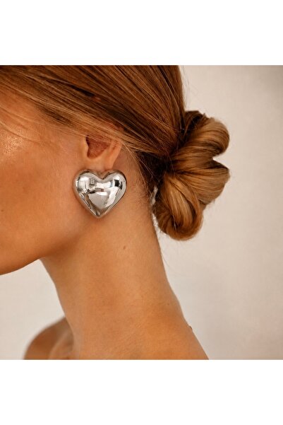 Markiz Takı Pair of Silver Color Heart Earrings (the Earrings Are Hollow) 4 cm