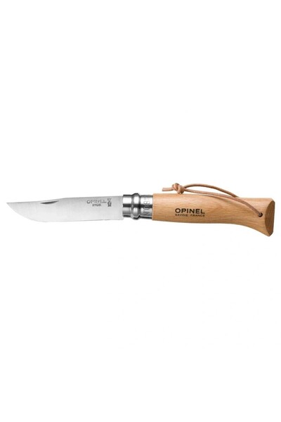 Opinel Inox 8 No Kayın Saplı Paslanmaz Çelik Bıçak (Deri İpli)