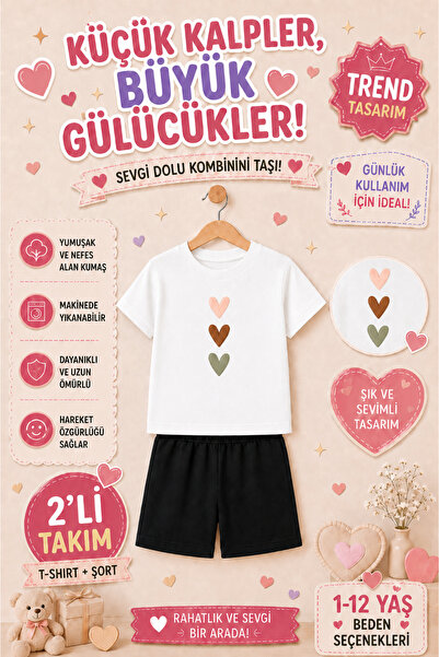 OVERMAX 🎀   Set pentru copii cu imprimeu cu inimi drăguțe – Combinație din 2...