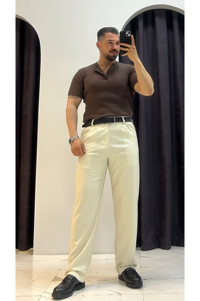 MERVENS Henley Collar Ribbed T-Shirt