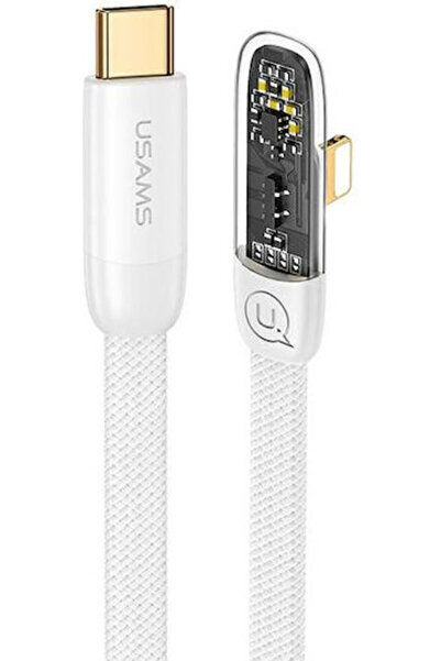 Usams Γωνία (90 ° Πλεγμένο καλώδιο USB-C σε Lightning 20W Λευκό 1.2μ (SJ583US...