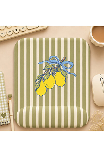 matizya Limon Desenli Kare Bilek Destekli Mousepad 19x23 cm Yeşil Çizgili Pas...
