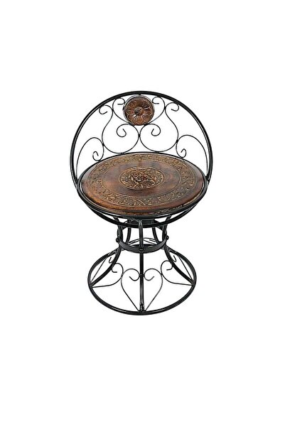 Otantik Çarşı Ahşap Ferforje Oymalı Sandalye Tabure 46x46x59 cm. KNA50-3