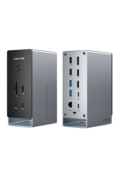 Cabletime Σταθμός σύνδεσης USB-C με HDMI/DisplayPort 4K, PD, Ethernet και υπο...