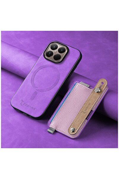 Zebana Xiaomi Mi 15T Pro Uyumlu Kılıf M-safe 2in1 Kartlıklı Best Deri Kılıf Mor