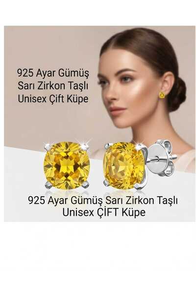 Lunexa 925 Ayar Gümüş Sarı Zirkon Taşlı Minimal Unisex Çivi Küpe 3mm ÇİFT (GÖ...