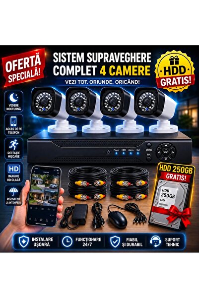OEM Complete video surveillance kit/system with 4 FULL HD cameras, live mobil...