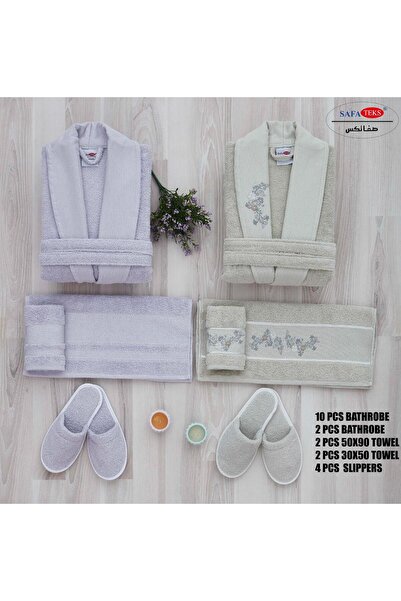 Roya Embroidery 10Pcs Bathrobe Set 100% Cotton