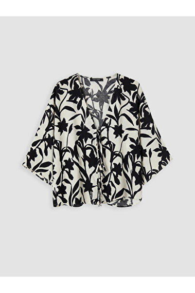 LC Waikiki Black Floral Oversized Women's Kimono