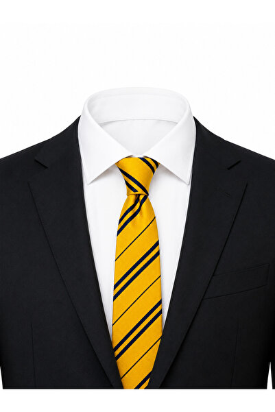 By Atmaca Yellow Navy Blue Tie