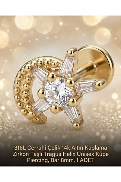 Lunexa 316L Cerrahi Çelik Altın Kaplama Kararmaz Alerji Yapmaz Zirkon Taş Fig...