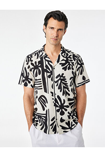 Koton Regular Fit Cotton Turn-Down Collar Short Sleeve Patterned Shirt