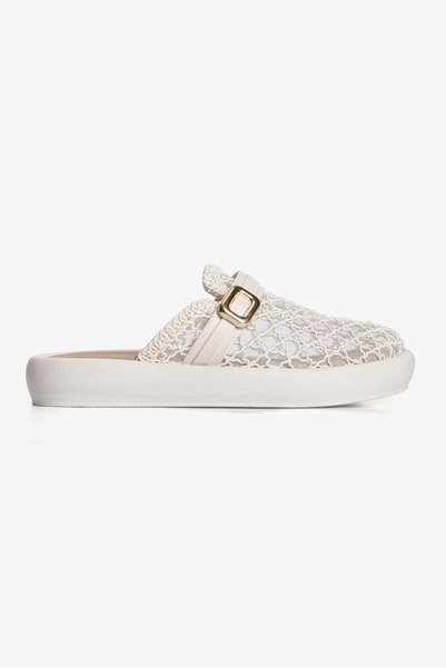 Mubiano Women's Mesh Knitted Slippers with Gold Buckle, Daily Stylish Louria Beige
