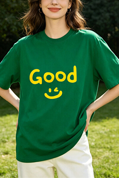 Fleck تي شيرت نسائي بطبعة Good Smile كبير الحجم غير رسمي للصيف