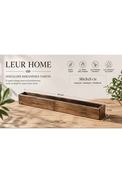 Leur Home Premium Ahşap Dekoratif Kutu Saksılık 50x5x5 cm Modern Ev Dekoru