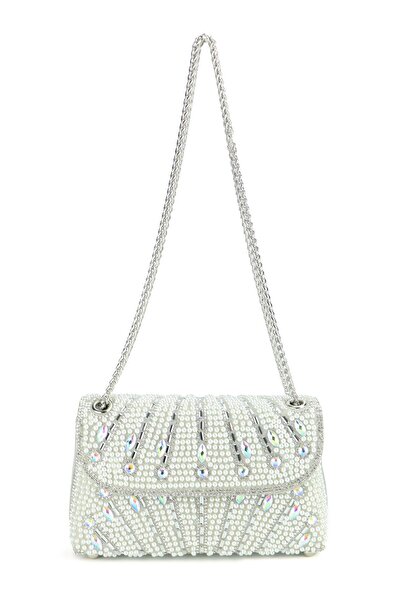 OEM Silver evening clutch bag with pearls and crystals