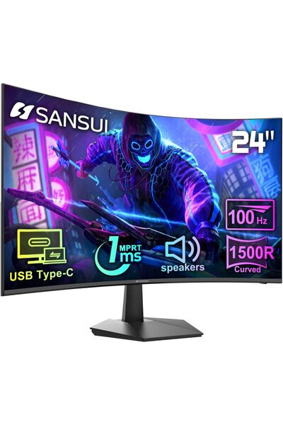 SANSUI شاشة منحنية 24 بوصة 100 هرتز مع منفذ USB Type-C ومكبرات صوت - MPRT 1 م...